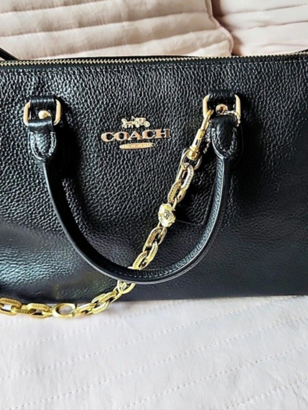 Coach Georgia Satchel Bag Black Shoulder Bag with Gold-Tone Hardware